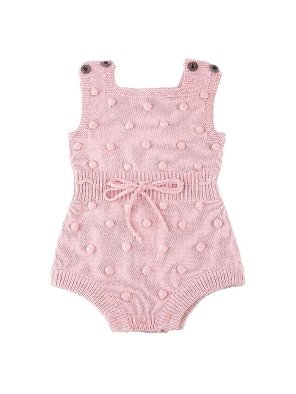 Baby Girl Polka Dot Knit Sleeveless Boho One Piece Romper in Blush Pink